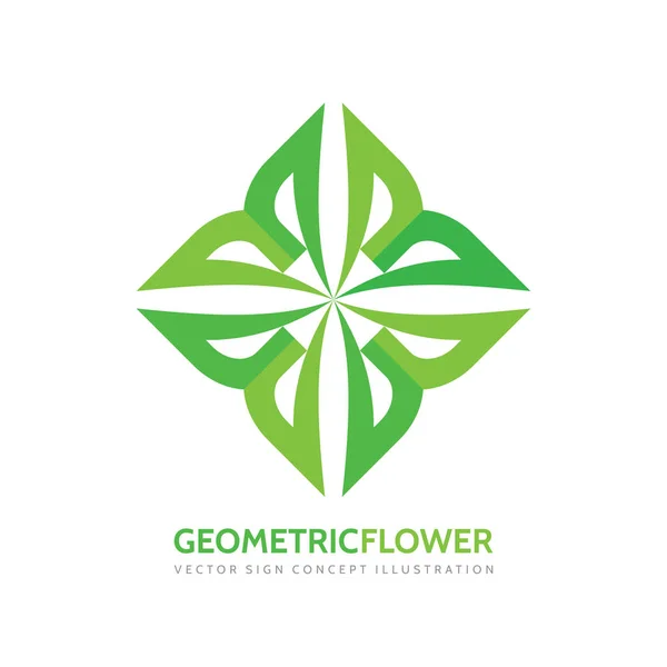 Flor geométrica - vector logotipo plantilla concepto ilustración. Verde deja signo creativo. Símbolo de producto ecológico. Icono de cruz abstracto. Elemento de diseño . — Vector de stock