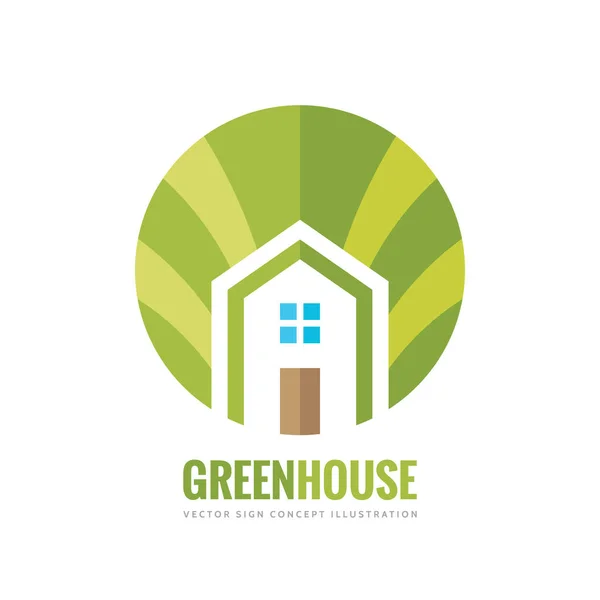 Yeşil ev yapı - vektör logo konsept illüstrasyon sunum, broşür, Web sitesi ve diğer yaratıcı projeler için düz stilde. Gerçek arazi. Tasarım öğesi. — Stok Vektör