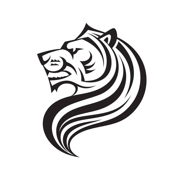 Lion hoofd in profiel te bekijken - vector logo sjabloon creatieve illustratie. Dierlijke wilde kat gezicht grafisch teken. Trots, sterke, symbool van macht concept. Zwarte & witte lijntekeningen. Ontwerpelement. — Stockvector