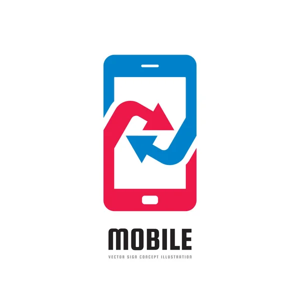 Mobiltelefon ansökan - vektorillustration logotyp mall koncept. Abstrakta smartphone med pilar tecken. Designelement. — Stock vektor