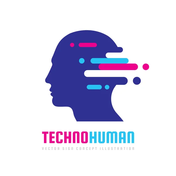 Techno Human Head Vektor Logo Konzept Illustration. Kreatives Ideenschild. Lernsymbole. Menschen Computerchip. Innovationstechnologie als Symbol. Digitale moderne Kommunikation. Manager. — Stockvektor