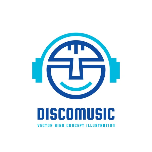 ディスコ音楽 - フラット スタイルのデザインのベクトルのロゴ概念図。オーディオ mp3 の標識です。モダンなサウンドのアイコン。Dj のシンボル。人間の頭文字です。ヘッドフォンの記章。レコード ・ レーベルの曲. — ストックベクタ