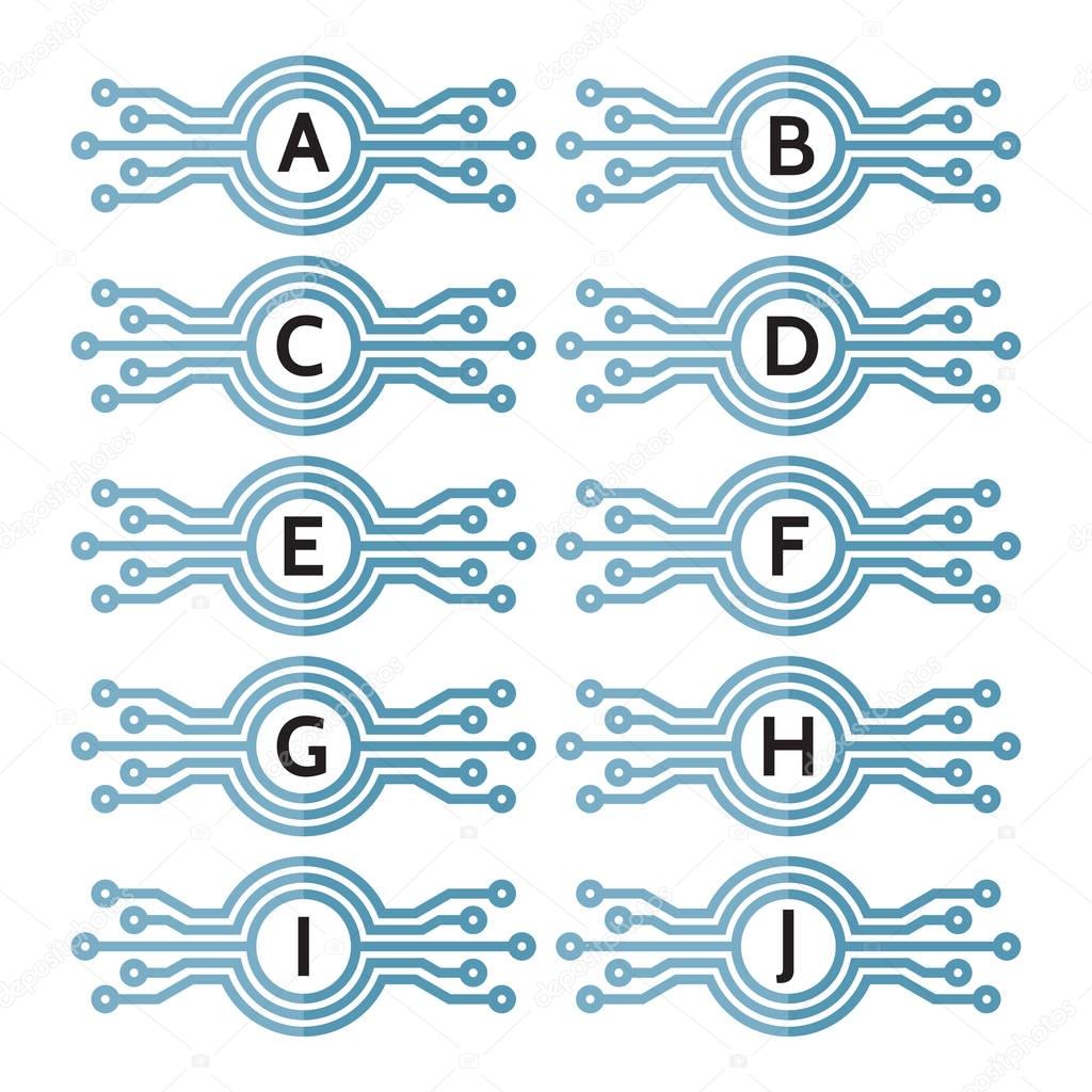 Modern computer technology - vector logo template concept illustration for any letter a, b,c, d, e, f, g, h, i, j. Creative sign. Abstract design element.