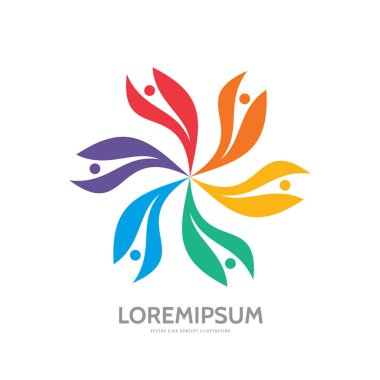Sosyal medya - vektör logo şablonu konsept illüstrasyon. İnsanlar iletişim yaratıcı işareti. Soyut çiçek sembolü. Dostluk renkli simge. Tasarım öğesi