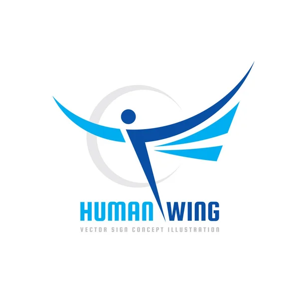 Actieve menselijk karakter - business logo sjabloon concept vectorillustratie. Abstracte man met vleugels. Creatieve teken. Ontwerpelement. — Stockvector