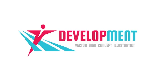 Fejlesztés - vektoros logo sablon koncepció illusztráció. Emberi jellem. Absztrakt ember alak. Az emberek alá. Fitness sport. Design elem. — Stock Vector