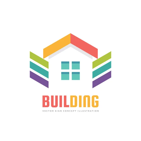 Building - illustrazione del concetto di logo vettoriale in stile piatto per presentazione, opuscolo, sito web e altri progetti creativi. Insegna immobiliare. Elemento di design . — Vettoriale Stock