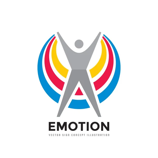 Positive Emotion - Vektor-Logo-Vorlage Konzeptillustration. menschlicher Charakter kreatives Zeichen. Mann Figur Silhouette abstraktes Symbol. Gestaltungselement. — Stockvektor