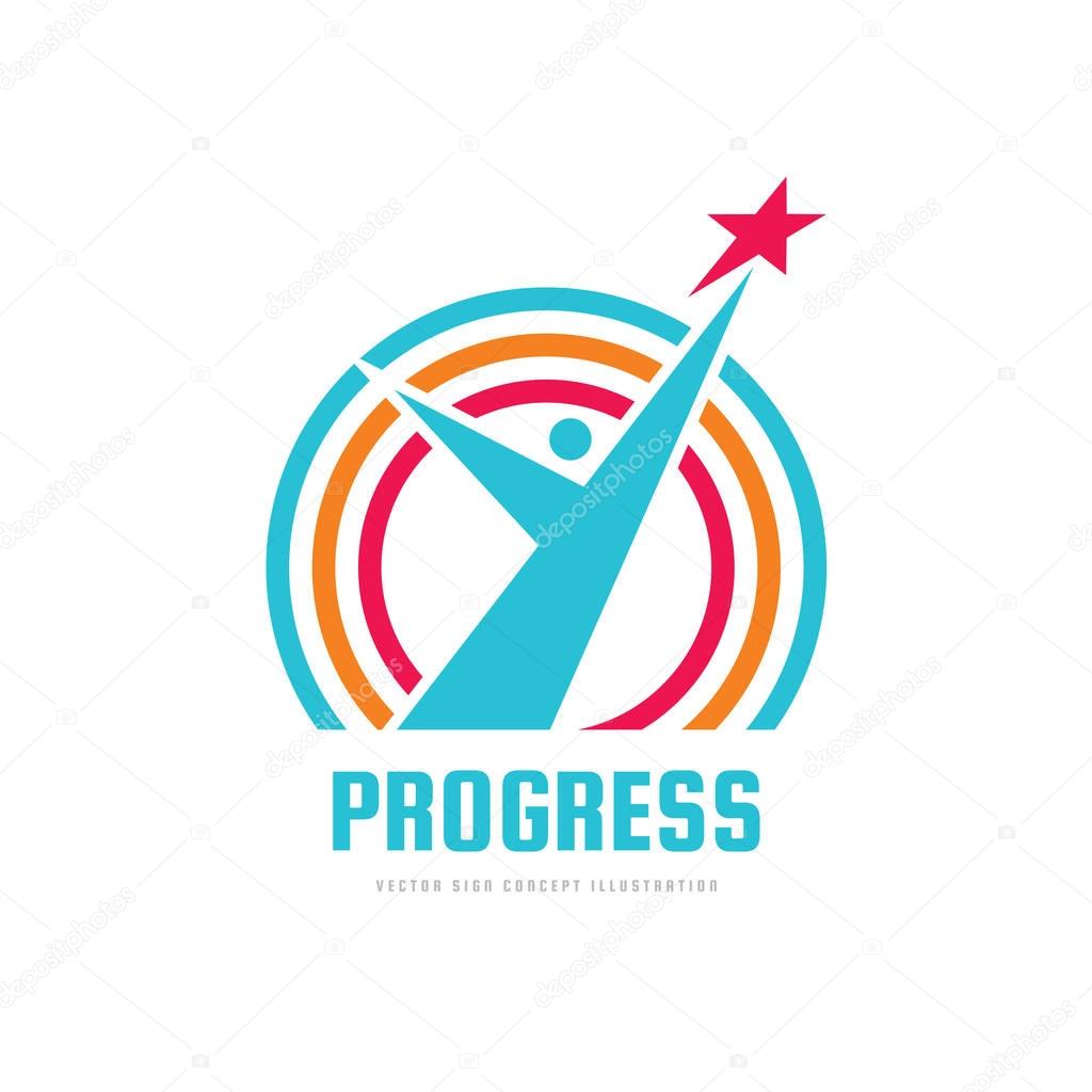 Progress - vector logo template concept illustration. Development creative sign. Human abstract silhouette with star symbol. Business start-up icon. Design element.