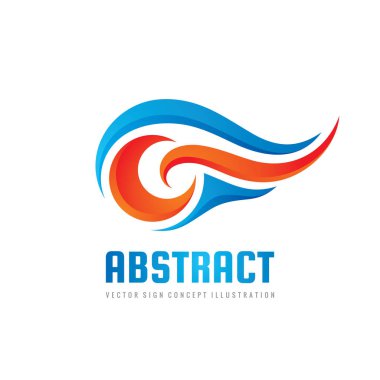 Soyut vektör logo şablonu konsept illüstrasyon. Mavi su dalgaları ve kırmızı ateş alevler. Doğa enerji tasarım öğesi.