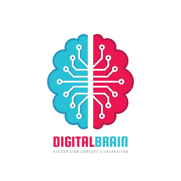 Dijital insan beyni - vektör logo şablonu konsept illüstrasyon. Zihin işareti. Eğitim düşünme sembolü. Yaratıcı bir fikir simgesi. Sol ve sağ hemisfer. — Stok Vektör