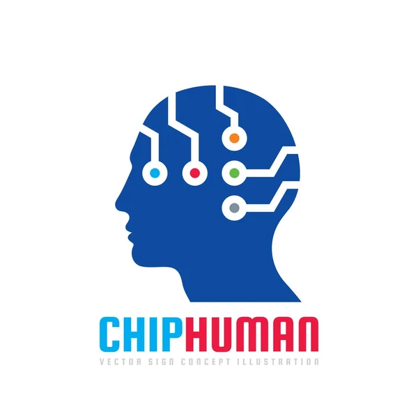 Chip Human Head - Vektor-Logo-Vorlage Konzept Illustration. Zukunftstechnologie kreatives Zeichen. People Tech Network Ikone. Gestaltungselement. — Stockvektor