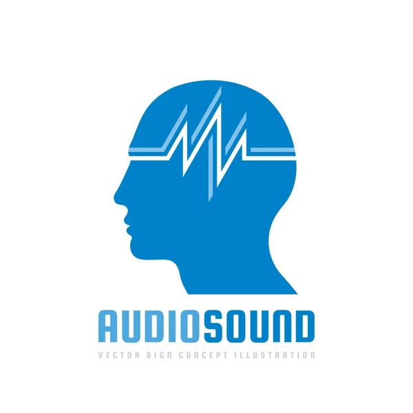 Audio sound - illustrazione del concetto di modello logo vettoriale. Segno creativo della testa umana. Elemento di design . — Vettoriale Stock