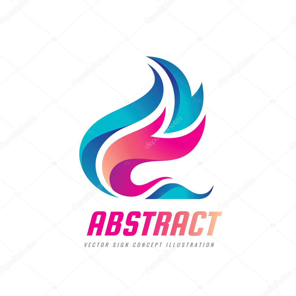 Abstract vector logo template concept illustration. Blue water waves and red fire flames. Nature energy design element.