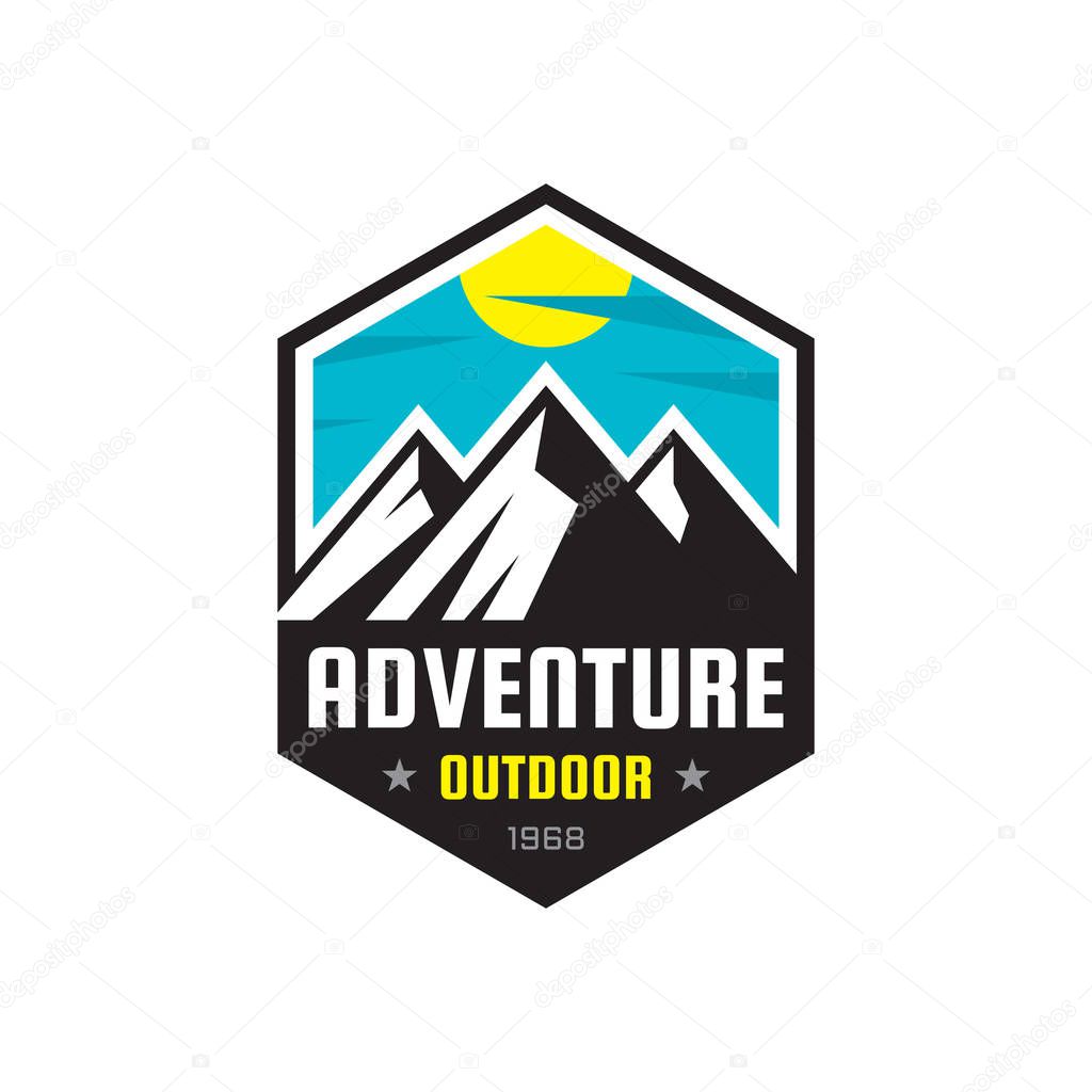 Adventure outdoor - vector logo template illustration. Mountains expedition creative badge sign. Graphic design element.