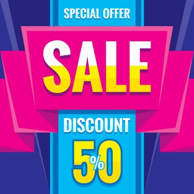 Satış - iş afiş yaratıcı vektör çizim. Özel Fırsat soyut promosyon reklam düzeni. % 50 kavramı dekoratif geometrik arka plan indirim. Origami şerit tasarım öğesi. 