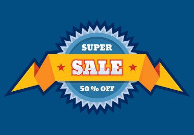 Süper Satılık %50 off - yaratıcı vektör çizim. Soyut kavram promosyon indirim rozeti. Tasarım öğesi. 