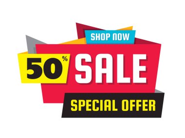 Satış indirim % 50 - vektör konsept illüstrasyon. Beyaz arka plan üzerinde özel indirim origami yaratıcı rozeti. Reklam promosyon afiş. Soyut grafik tasarım öğesi.