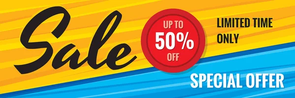 Sconto di vendita fino al 50% di sconto - illustrazione creativa orizzontale del vettore banner. Offerta speciale astratto layout concetto di promozione pubblicitaria. Elementi grafici di design . — Vettoriale Stock