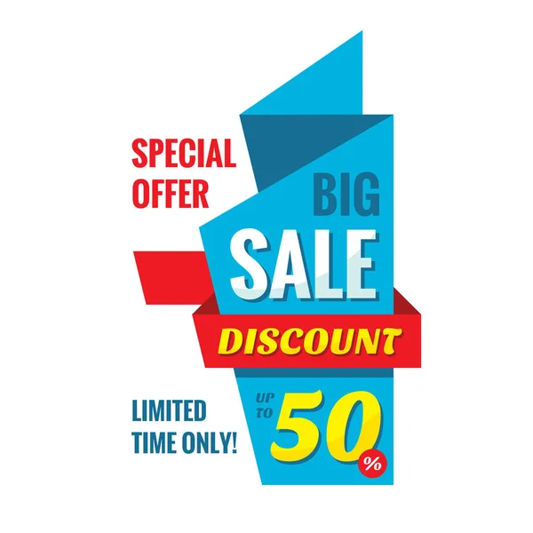 Big sale discount up to 50%, vertical origami banner vector illustration. Special offer abstract promotion concept layout. Graphic design elements. — Stock Vector