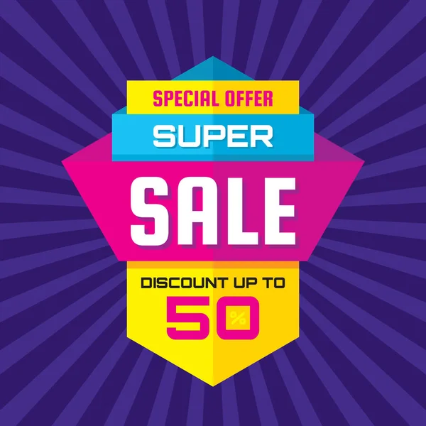 Super venda - ilustração do conceito de modelo de banner vetorial vertical. Desconto até 50% layout abstrato. Oferta especial. Elemento de projeto . — Vetor de Stock