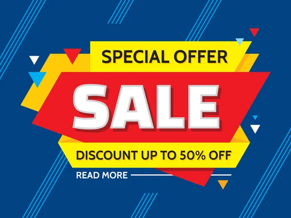 Satış - konsept pankart vektör illüstrasyonu. Yaratıcı tasarım için özel teklif. İndirim% 50 'ye çıktı. Soyut geometrik tasarım.