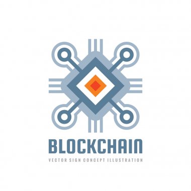 Blockchain teknoloji - vektör logo şablonu konsept illüstrasyon. Soyut geometrik iş işareti. Dijital Kripto para yaratıcı simgesi. Grafik tasarım öğesi. 