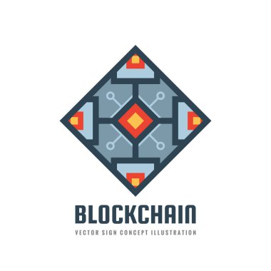Blockchain - kavramı logo şablonu vektör çizim. Geleceğin teknolojisi yaratıcı işareti. Dijital cryptocurrency simgesi. Grafik tasarım öğesi. 