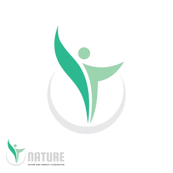 Людський Персонаж Зелене Листя Природи Ілюстрація Концепції Векторного Логотипу Здоров — стоковий вектор