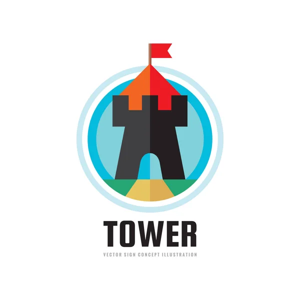 Torre Concepto Logotipo Plantilla Vector Ilustración Estilo Plano Castillo Con — Vector de stock
