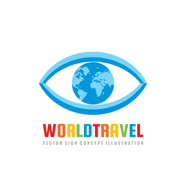 World Travel Konceptet Logotyp Mall Vektorillustration Abstrakt Öga Med Världen — Stock vektor