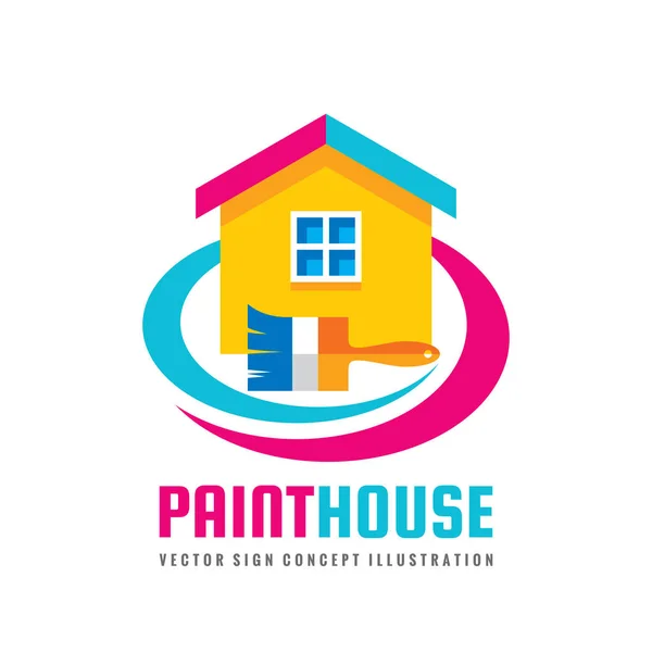Pittura Casa Concetto Logo Modello Vettoriale Illustrazione Stile Piatto Pennello — Vettoriale Stock