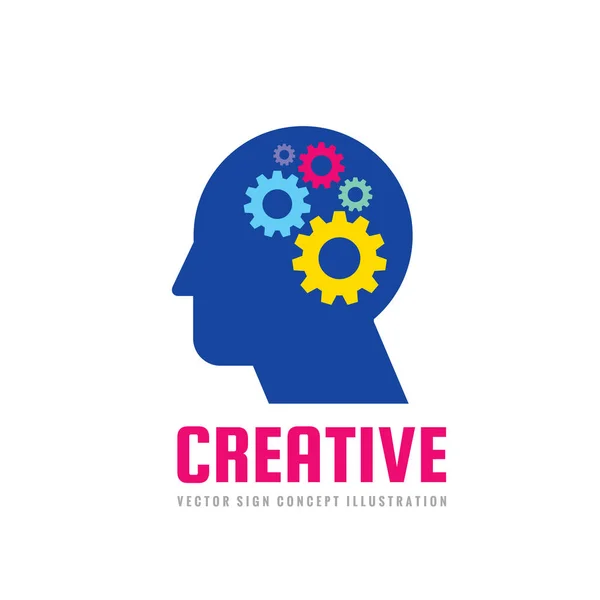 Nsan Kafası Beyin Vites Vektör Logo Kavramı Çizimde Düz Tasarım — Stok Vektör