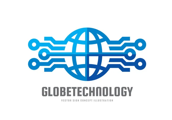 デジタルの世界 ベクトル ビジネスのロゴのテンプレートの概念図 グローブの抽象的な記号と電子ネットワーク 技術設計要素 — ストックベクタ
