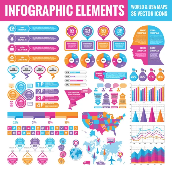 Infographic Elementen Sjabloon Collectie Business Vectorillustratie Voor Presentatie Brochure Website — Stockvector