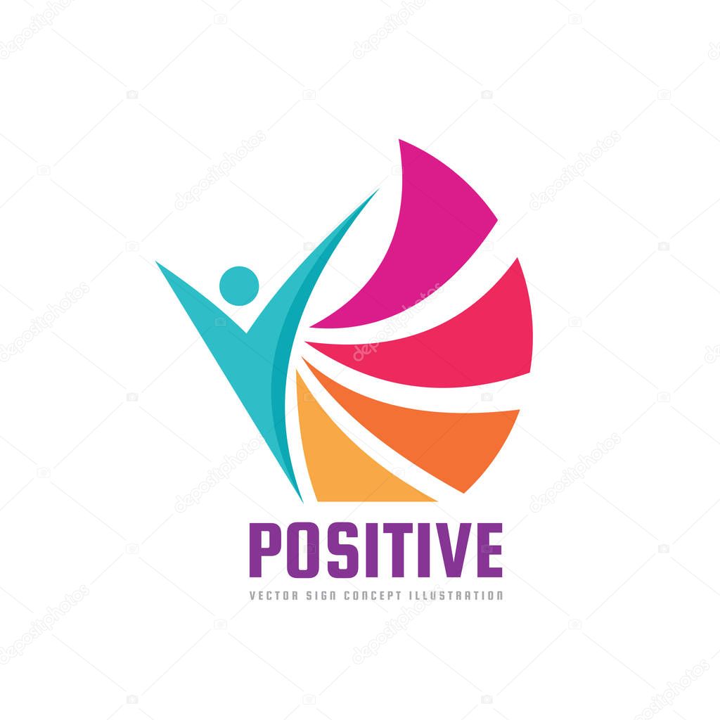 Positive - vector logo template concept illustration. Abstract human character silhouette. Vibrant color symbol. Design element.
