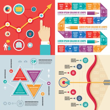 İş Infographic şablonlar kavramı vektör çizim. Soyut afiş kümesi. Reklam promosyon Düzen koleksiyon sunumu için. Zaman çizgisi. İnsan eli ve büyüme grafik değişimi. 
