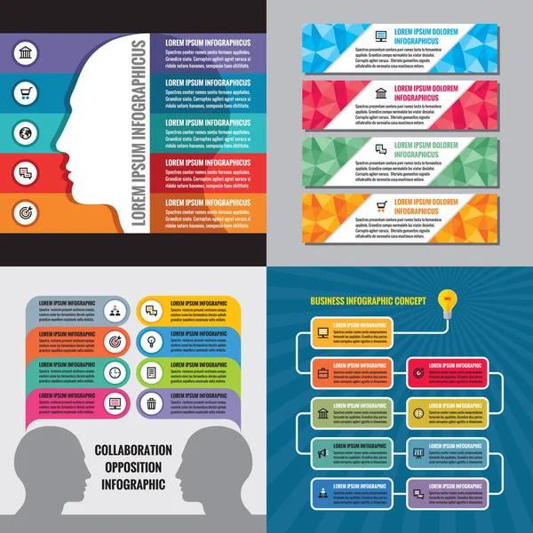 Illustrazione Vettoriale Del Concetto Modelli Infografici Aziendali Set Banner Astratto — Vettoriale Stock