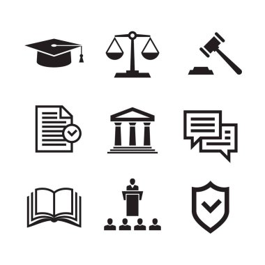 Hukuk ve adalet simgeleri vektör tasarımını belirler. Hukuk sektörü konsept imza koleksiyonu. 
