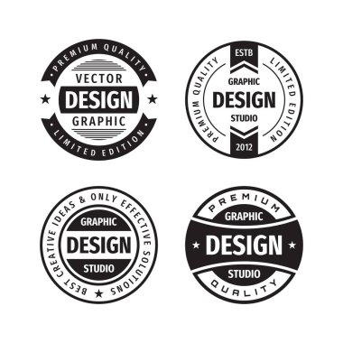 Tasarım grafik logo vektörü retro vintage tarzında ayarlandı. Kaliteli kalite, sınırlı üretim. Amblem şablon koleksiyonu. 