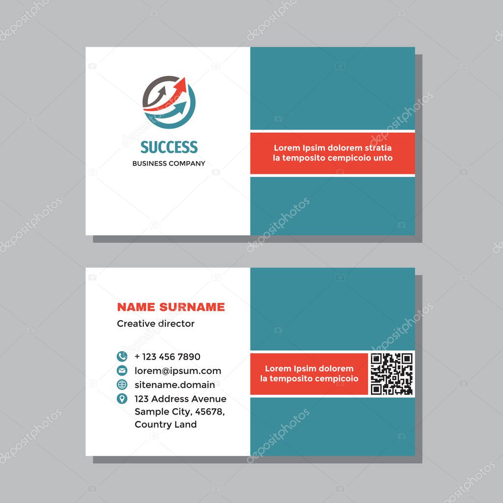 Business card template with logo - concept design. Arrows symbols exchange visit card branding. Solution sign. Exchange market strategy. Vector illustration. 