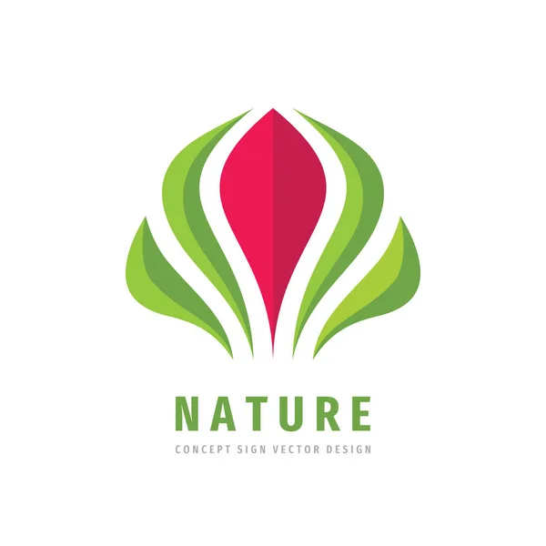 Σχεδιασμός Λογότυπου Έννοιας Φύσης Κόκκινο Λουλούδι Πράσινα Φύλλα Δημιουργικό Λογότυπο — Διανυσματικό Αρχείο