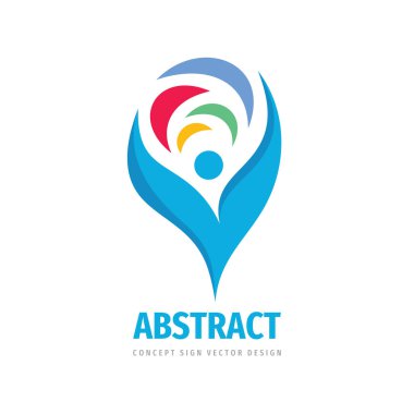 Yaprakları olan soyut insan karakteri konsept logo tasarımı bırakır. Olumlu iyimserlik yaratıcı bir işaret. Dans festivali sembolü. 