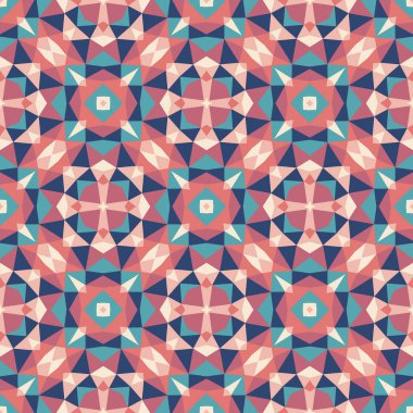 Soyut geometrik arkaplan. Kusursuz desen tasarımı. Mavi ve pembe renkler. Mozaik dekoratif yapı. Vektör illüstrasyonu. 