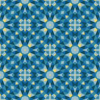 Soyut geometrik arkaplan. Kusursuz desen tasarımı. Mavi renk. Mozaik dekoratif yapı. Vektör illüstrasyonu. 