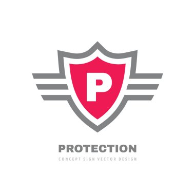 Koruma kalkanı logosu tasarımı. P harfi yaratıcı logo işareti. Vektör illüstrasyonu.