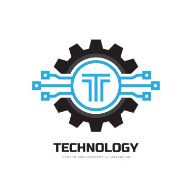 Teknoloji - konsept iş logosu vektör çizimi. Vites sembolleri. Çarklı tamirci logosu. Bilgisayar ağı Seo logo simgesi. Grafik tasarım ögesi. 