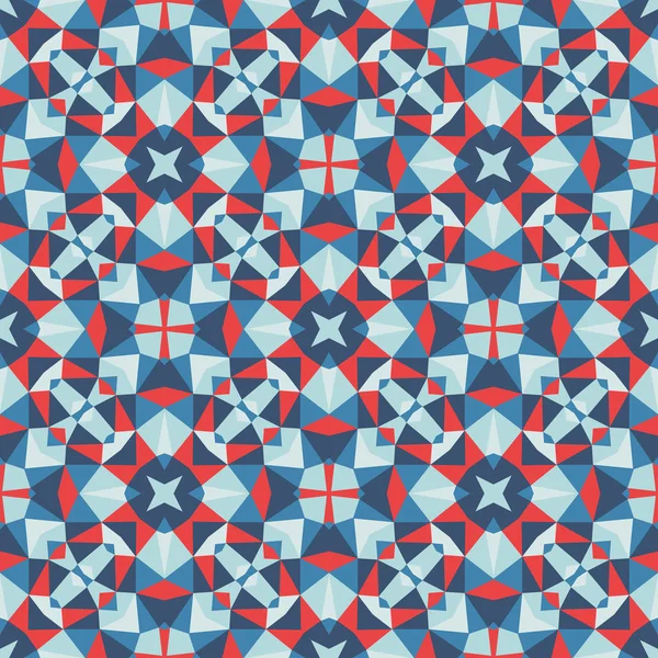 Abstrakter Geometrischer Hintergrund Nahtlose Mustergestaltung Blaue Und Rote Farben Mosaische — Stockvektor