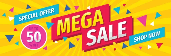 Mega Sale Konzept Horizontale Banner Vorlage Design Verkauf Rabatt Abstrakte — Stockvektor