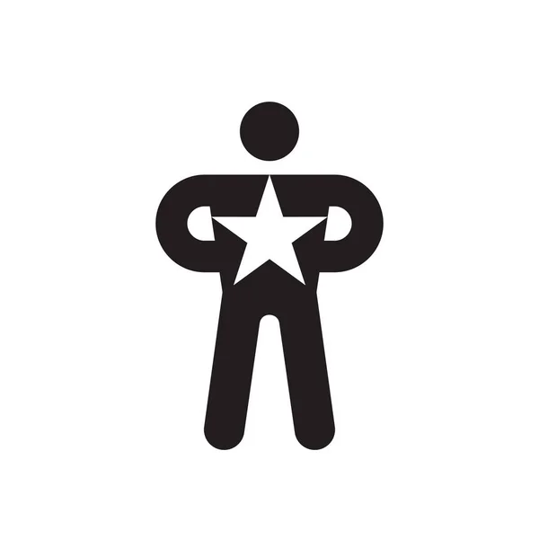 Champion black icon design. Human with star sign. Leadership concept icon symbol. Award winner success vector icon.